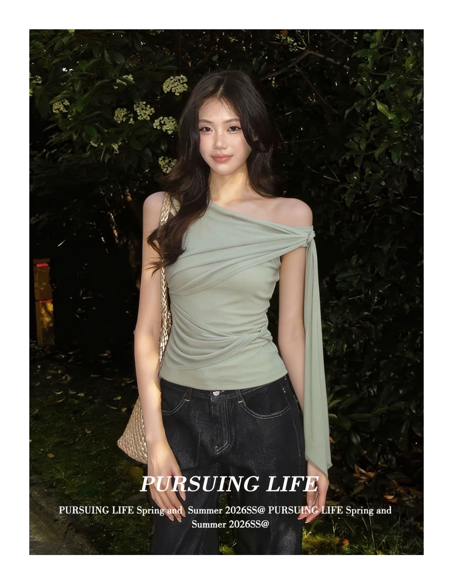 한 부서 망사 패치워크 비스듬한 어깨 티셔츠 여성 여름 착용 가져 가라. 순수한 욕망 바람 리본 허리 수축 반팔 고유 한 품격 맨위 상세 이미지 4