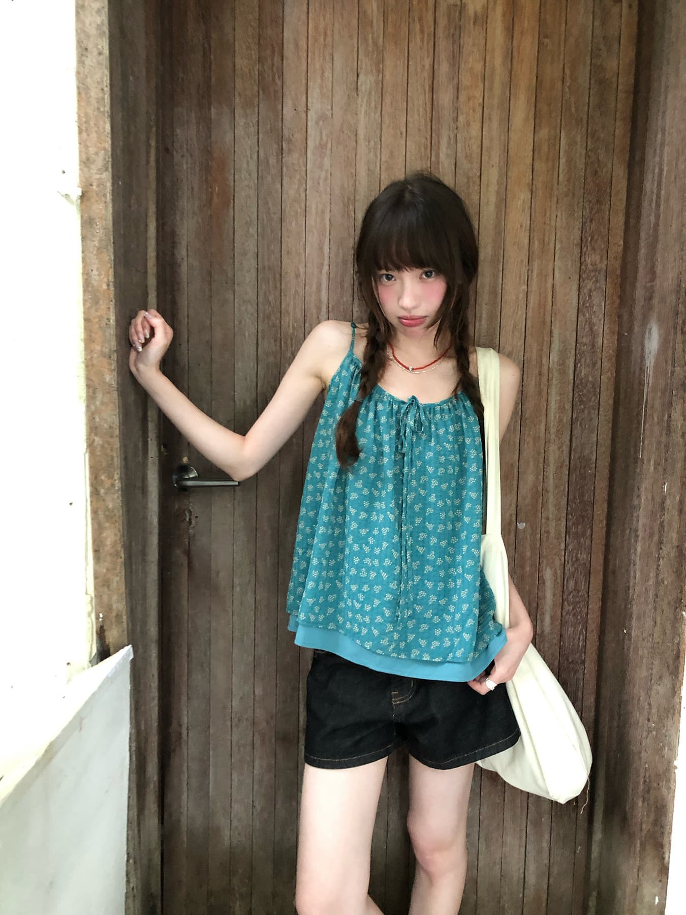 한 부서 고대 조기 분위기 이중층 페이크 레이어드 레이스업 슬립 여름 여성 루즈핏 꽃무늬 분위기 센스 작은 셔츠 상세 이미지 25
