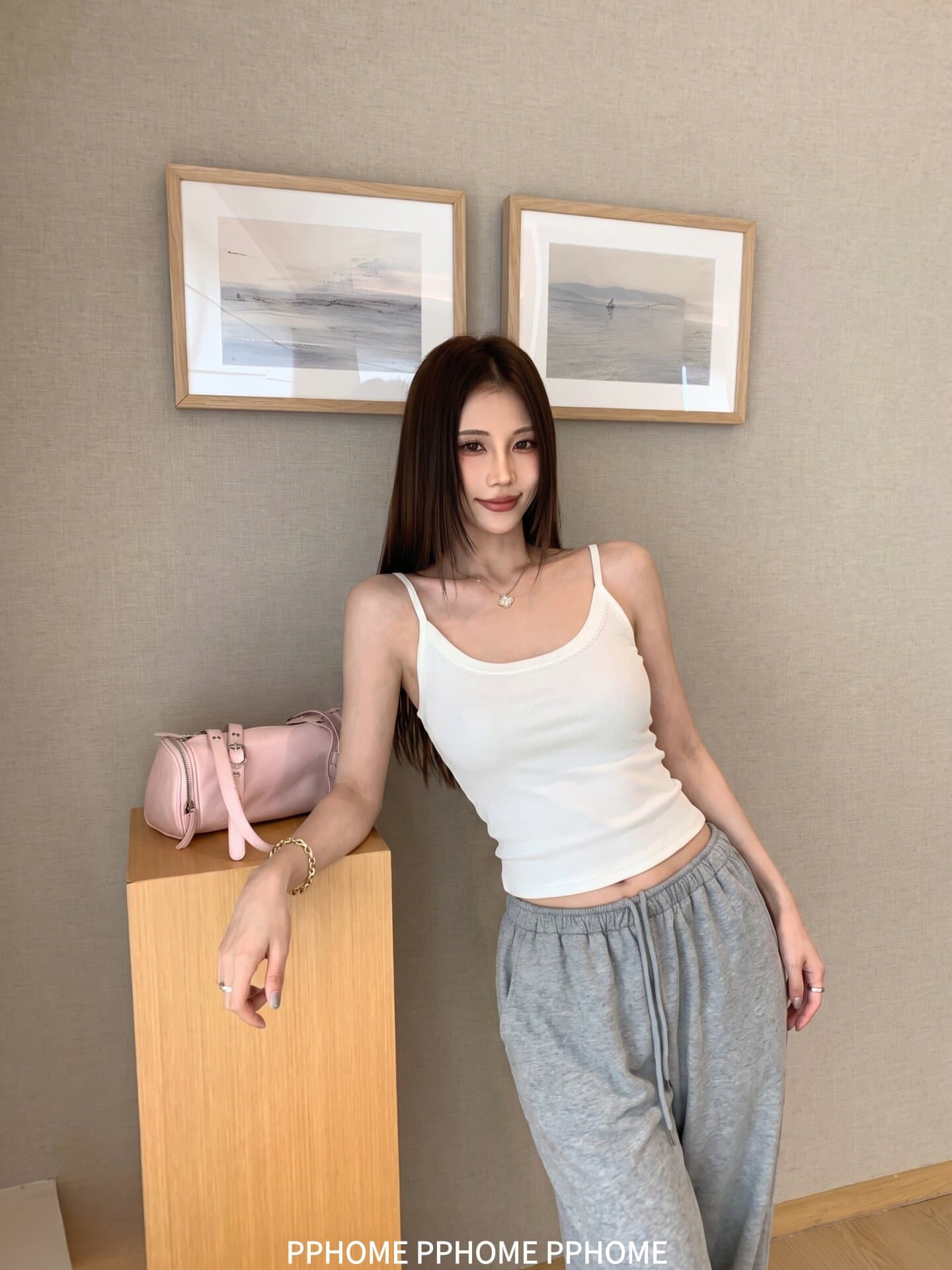 pphome 플러스 얼음 아메리칸 이른 가을 긴팔 비스듬한 문 襟 블라우스 레이스 조끼 슬립 맨위 투피스 세트 상세 이미지 5