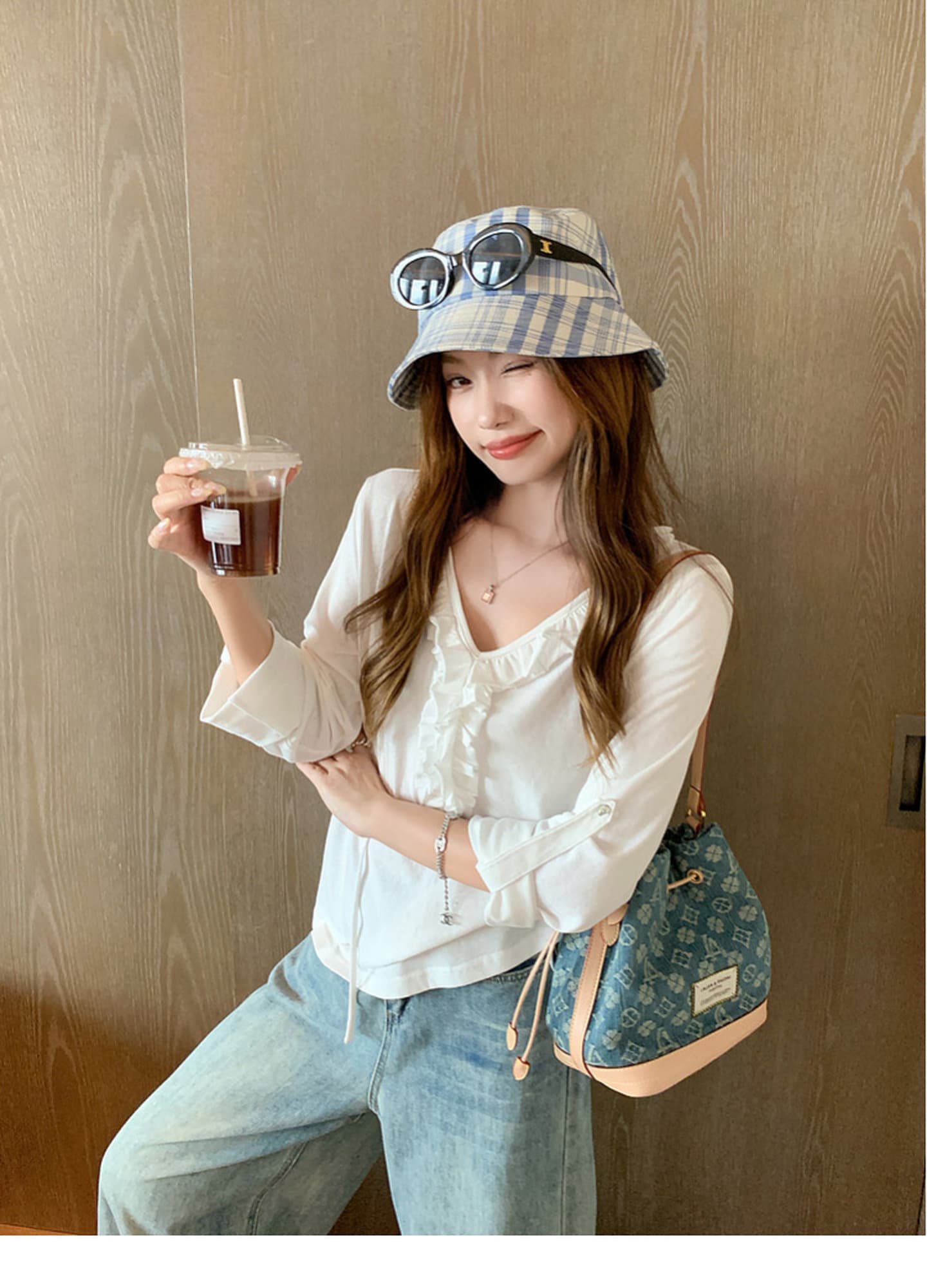 눈꽃 면 한 부서 화이트 프릴 V넥 7부 소매 티셔츠 여성 여름 루즈핏 슬림해 보이는 긍정적 인 어깨 의류 상세 이미지 10