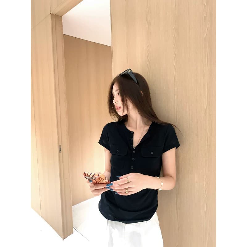 사람들 면 품격 자이언트 잘 생긴 티셔츠 여성 여름 새로운 워크웨어 주머니 반팔 긍정적 인 어깨 슬림해 보이는 맨위 상세 이미지 2