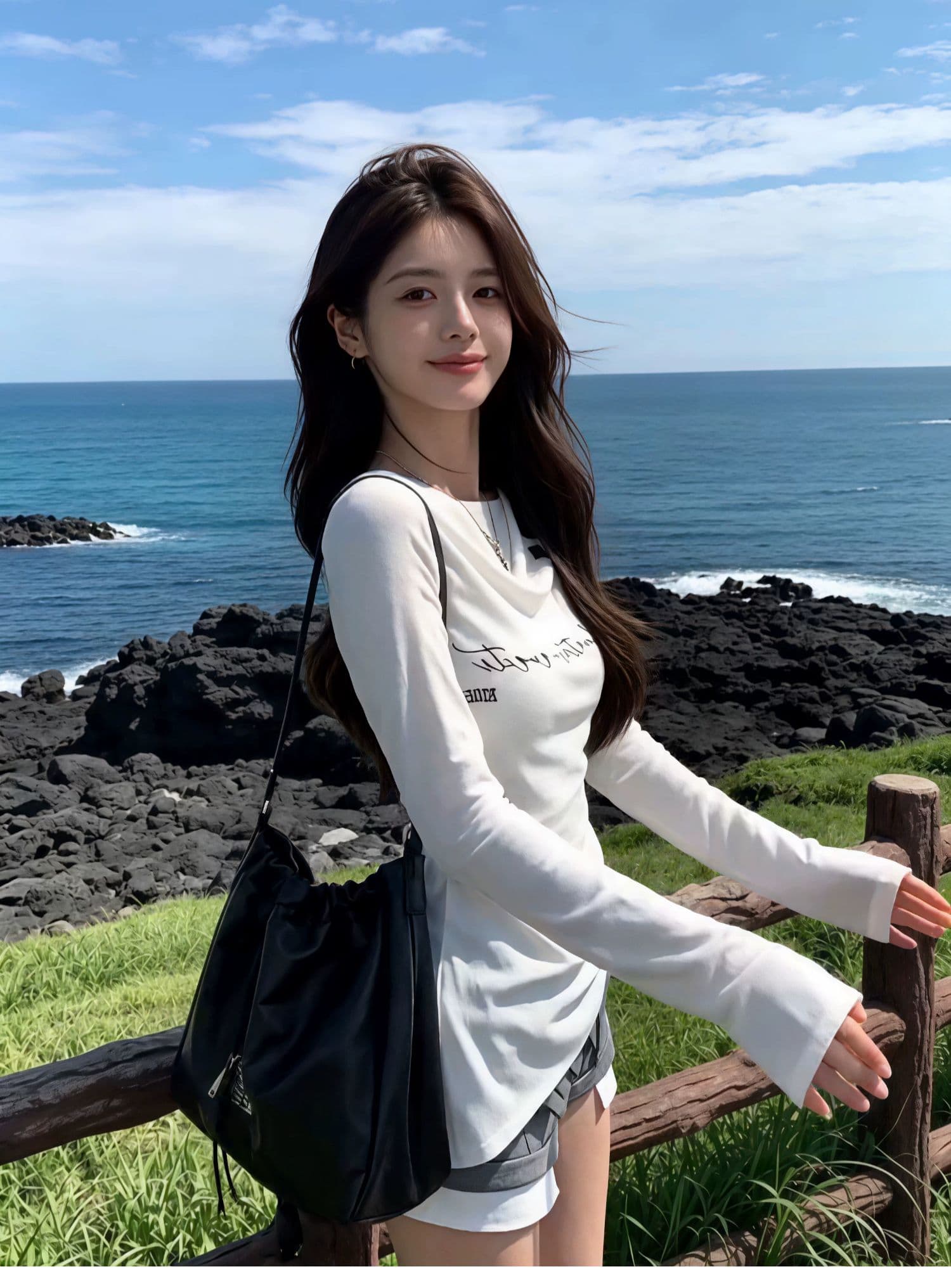 사람들 면 화이트 보트넥 긴팔 티셔츠 이른 가을 핫걸 프린트 맨위 상세 이미지 5