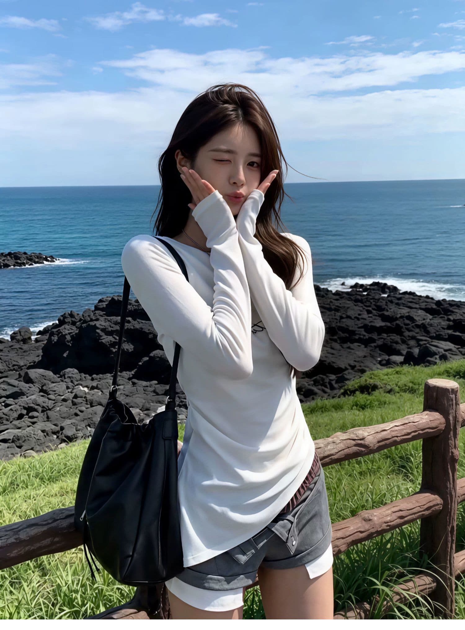 사람들 면 화이트 보트넥 긴팔 티셔츠 이른 가을 핫걸 프린트 맨위 상세 이미지 6