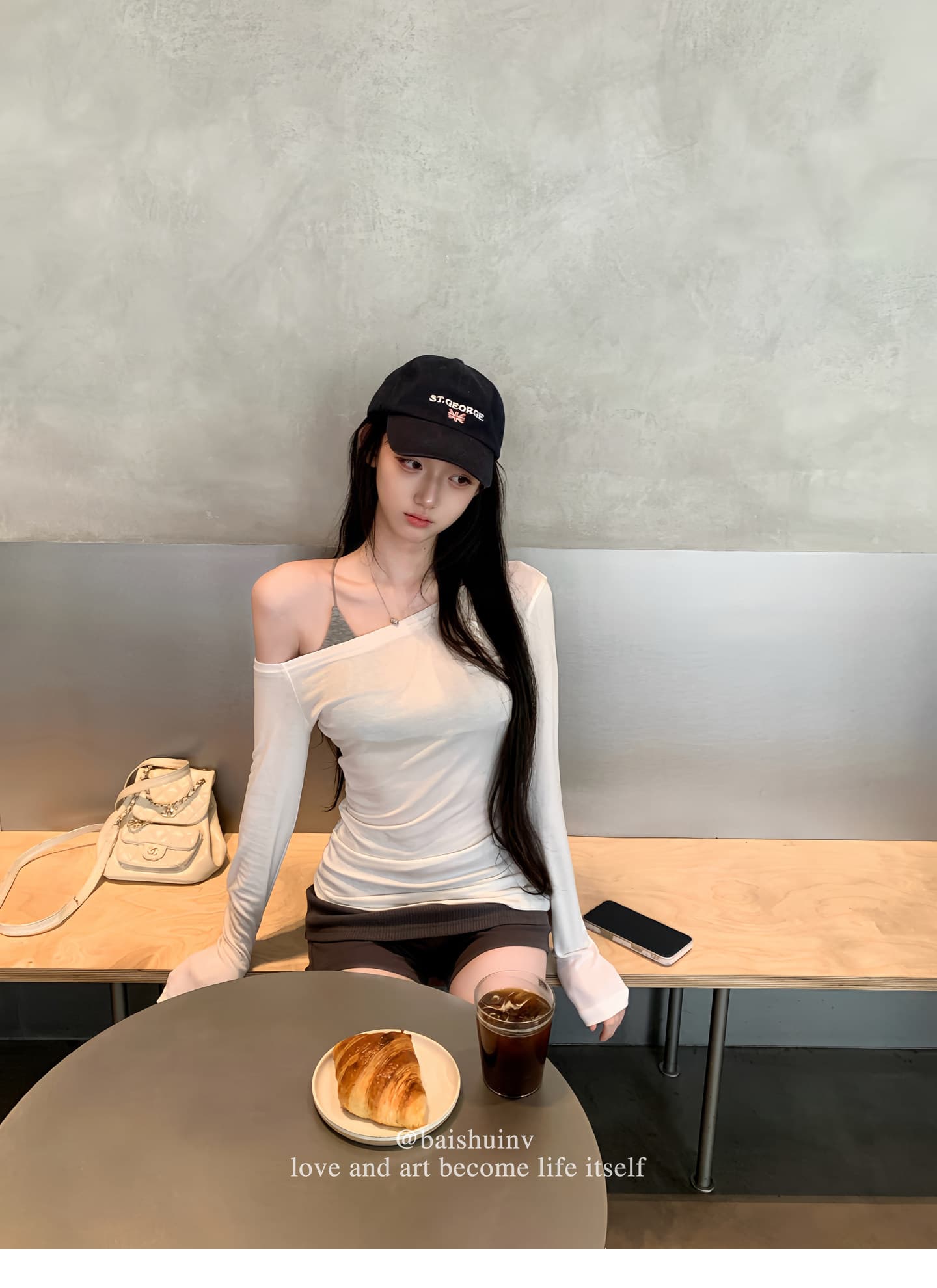 화이트 워터 여성 soft 한 여성 산소 세트 그룹 라이 경기 서울 비스듬한 어깨 티셔츠 여성 이른 가을 부드러운 맨위 상세 이미지 16