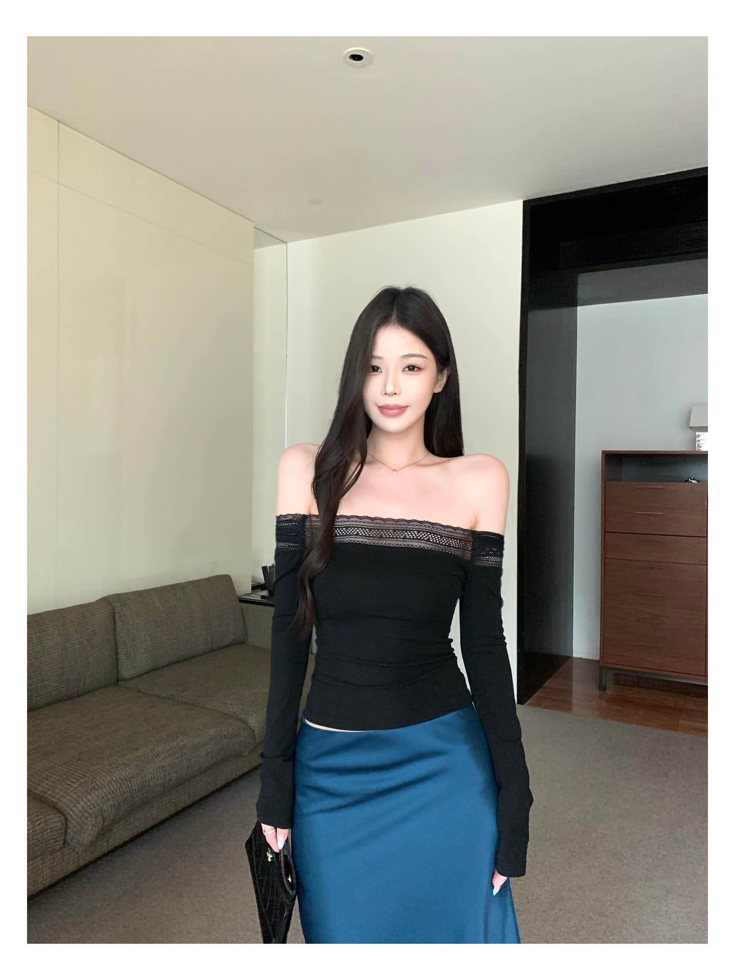 우 너무 달콤한 라이 경기 서울 오프숄더 레이스 조각 긴팔 티셔츠 여성 오프숄더 몸매 가꾸기 슬림해 보이는 품격 만나는 맨위 상세 이미지 37