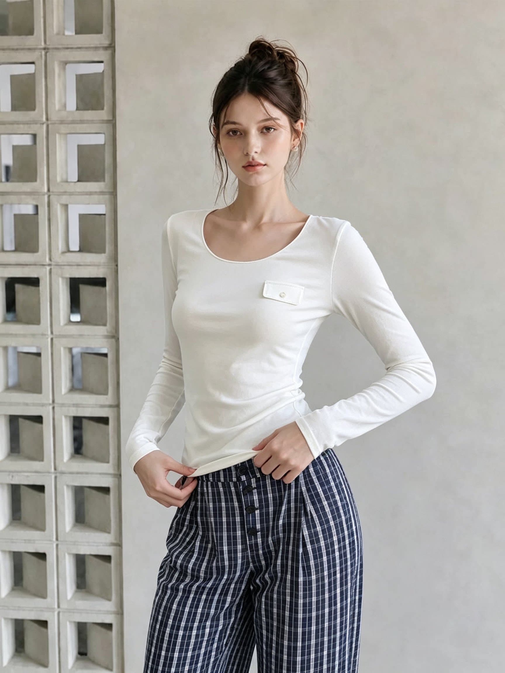 사람들 면 프랑스식 느긋한 바람 화이트 긴팔 티셔츠 여성 이른 가을 얇은 스타일 몸매 가꾸기 슬림해 보이는 다용도 기본 셔츠 상세 이미지 6