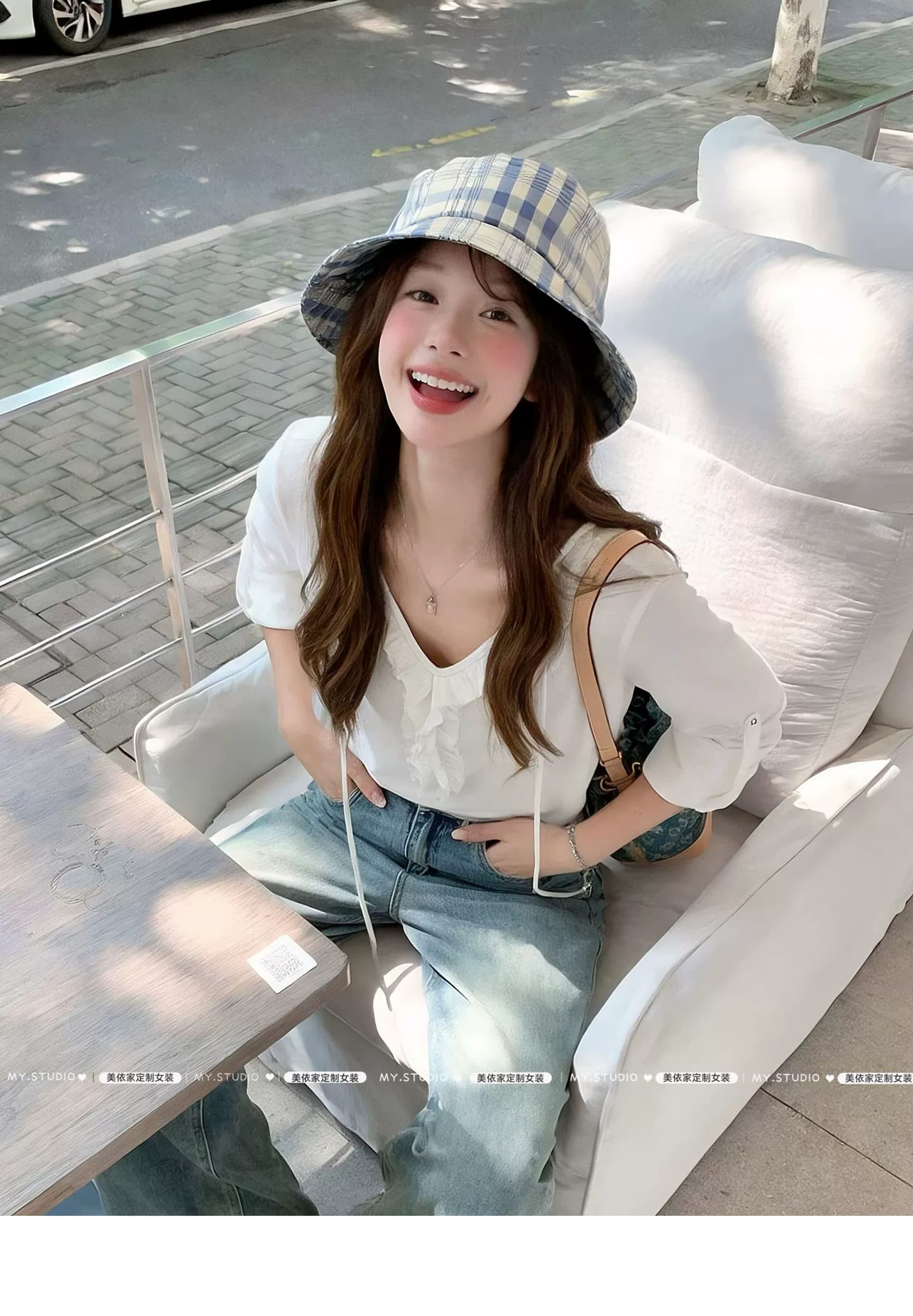 눈꽃 면 잘 생긴 맨위 이른 가을 V넥 프릴 화이트 긴팔 티셔츠 한 부서 디자인 센스 슬림해 보이는 작은 셔츠 상세 이미지 11