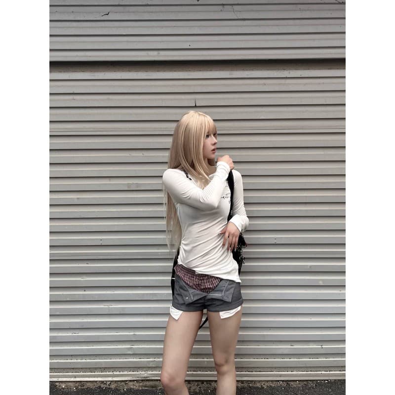 사람들 면 화이트 보트넥 긴팔 티셔츠 이른 가을 핫걸 여성 셔츠