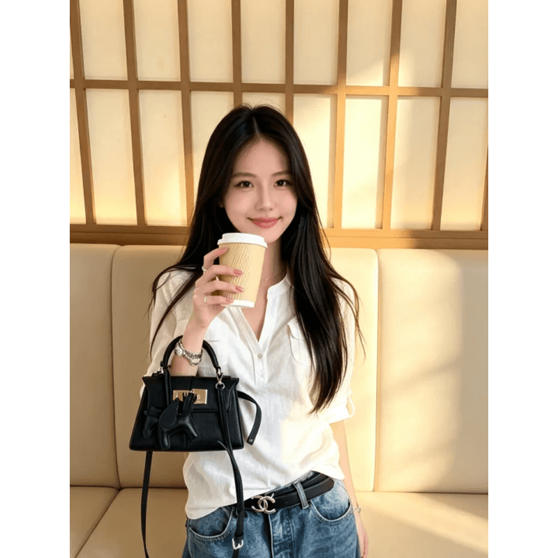 눈꽃 면 높음 비율 부드럽다 면 편안함 통기성 중간 소매 티셔츠 여성 가을 맨위 이미지 4