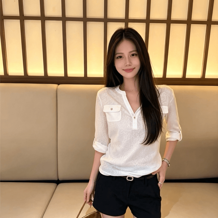 눈꽃 면 높음 비율 부드럽다 면 편안함 통기성 중간 소매 티셔츠 여성 가을 맨위 상세 이미지 4