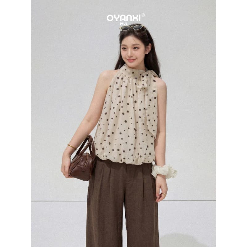도트 무늬 나비 넥타이 행침 목 조끼 여성 여름 민소매 맨위 상세 이미지 4
