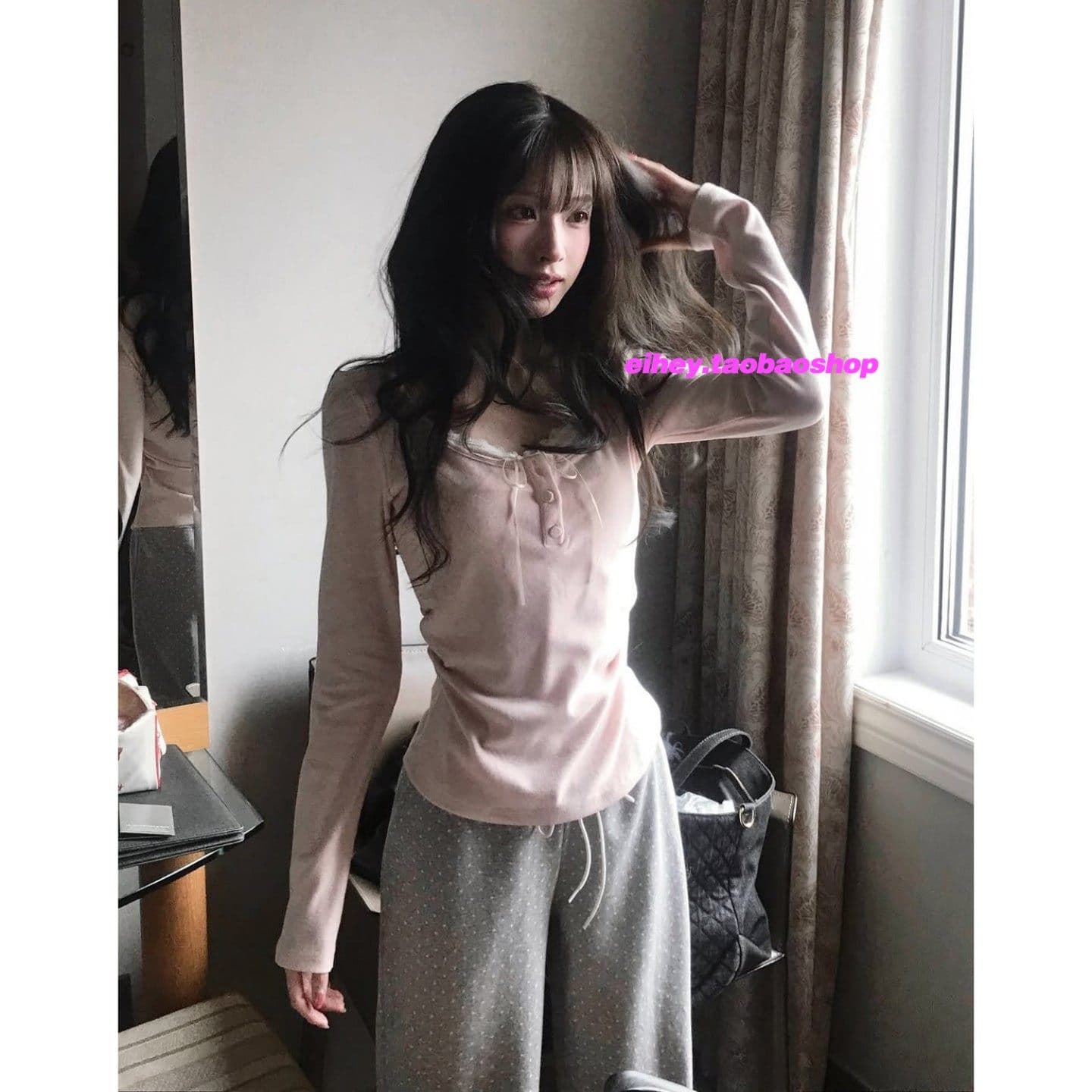 사람들 면 부드러운 순수한 욕망 바람 페이크 레이어드 슬림해 보이는 다용도 레이스 측면 길이 소매 티셔츠 맨위 여성 이미지 4