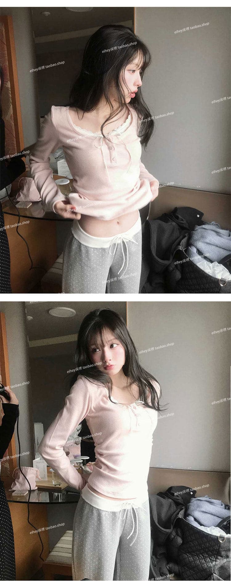 사람들 면 부드러운 순수한 욕망 바람 페이크 레이어드 슬림해 보이는 다용도 레이스 측면 길이 소매 티셔츠 맨위 여성 상세 이미지 16