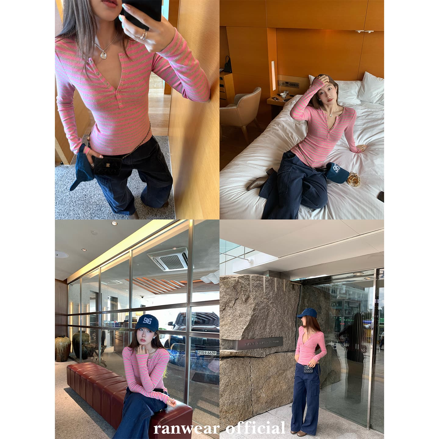 컬러 코튼 컬러 짜임 기사 작은 대중 다용도 헨리 기본 셔츠 배색 스트라이프 몸매 가꾸기 니트 티셔츠 여성 이미지 5