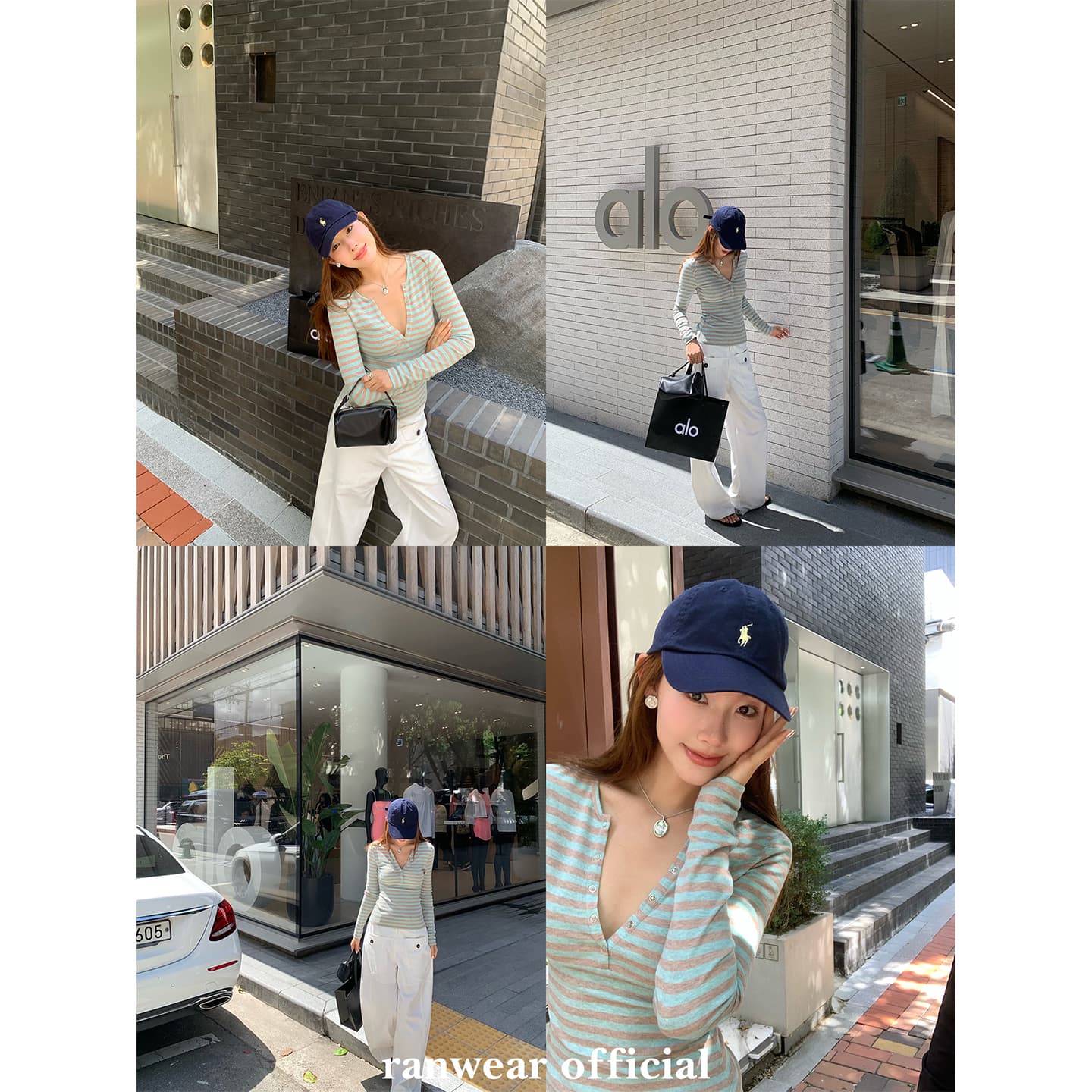 컬러 코튼 컬러 짜임 기사 작은 대중 다용도 헨리 기본 셔츠 배색 스트라이프 몸매 가꾸기 니트 티셔츠 여성 이미지 4