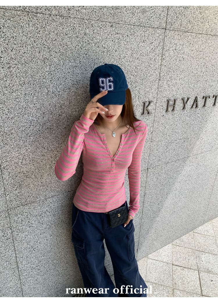 컬러 코튼 컬러 짜임 기사 작은 대중 다용도 헨리 기본 셔츠 배색 스트라이프 몸매 가꾸기 니트 티셔츠 여성 상세 이미지 7