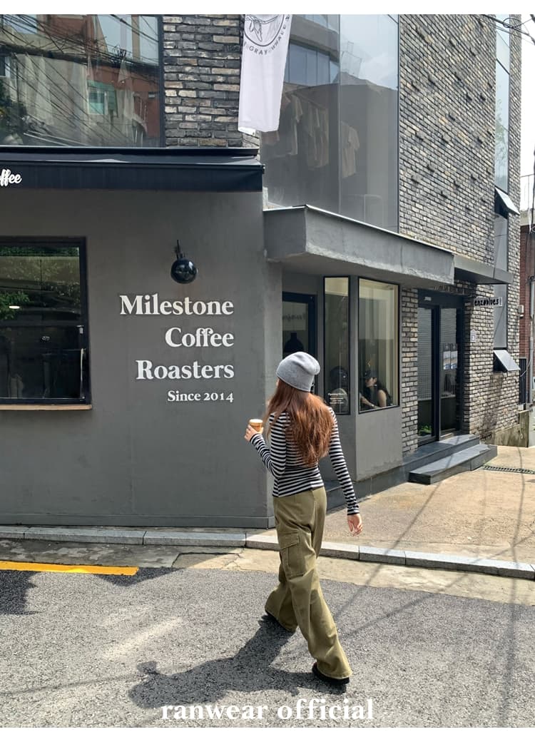 컬러 코튼 컬러 짜임 기사 작은 대중 다용도 헨리 기본 셔츠 배색 스트라이프 몸매 가꾸기 니트 티셔츠 여성 상세 이미지 21
