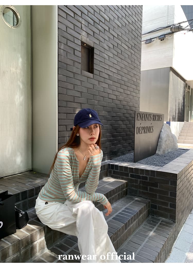 컬러 코튼 컬러 짜임 기사 작은 대중 다용도 헨리 기본 셔츠 배색 스트라이프 몸매 가꾸기 니트 티셔츠 여성 상세 이미지 27
