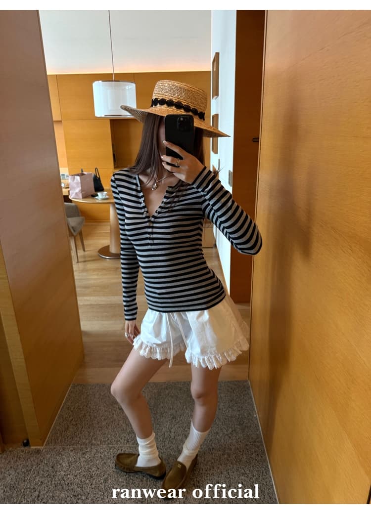 컬러 코튼 컬러 짜임 기사 작은 대중 다용도 헨리 기본 셔츠 배색 스트라이프 몸매 가꾸기 니트 티셔츠 여성 상세 이미지 40
