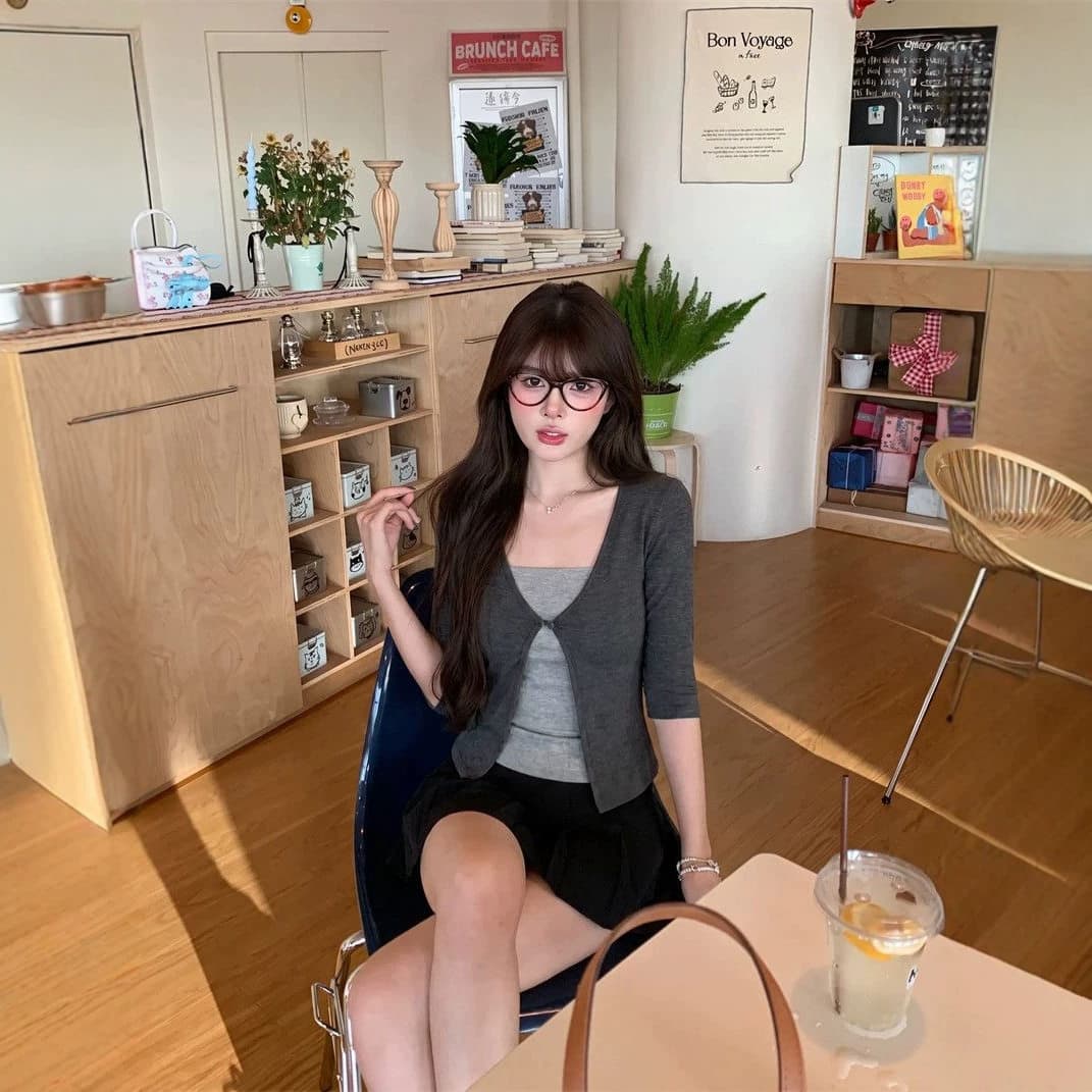 사람들 면 배색 긍정적 인 어깨 중간 소매 여성 티셔츠 여름 가을 몸매 가꾸기 슬림해 보이는 쇼트 스타일 한 부서 캐주얼 페이크 레이어드 맨위 이미지 3