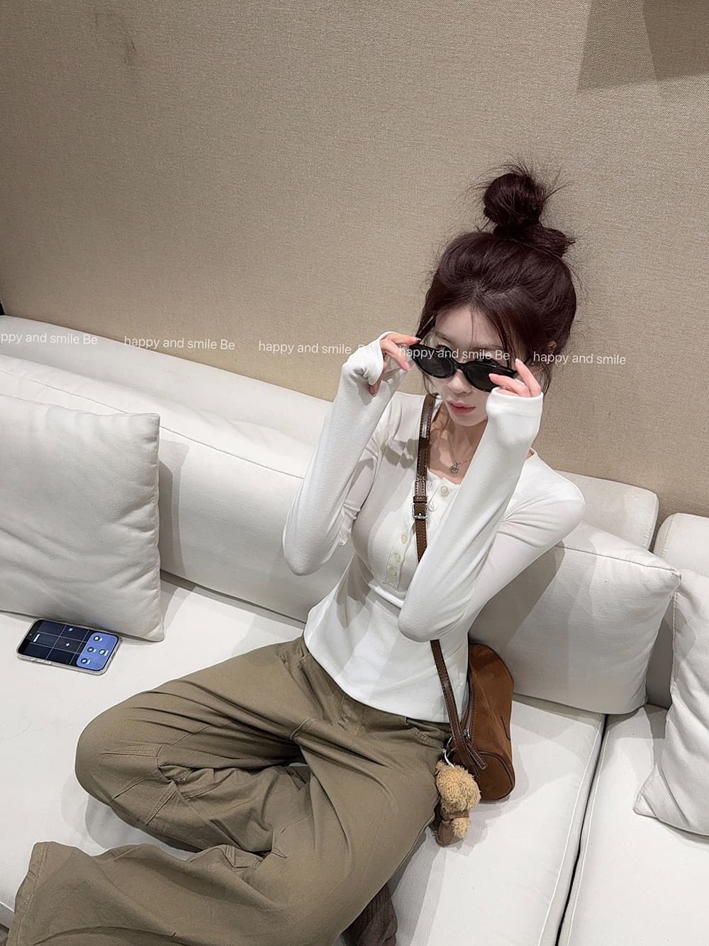 양모 리브 핫걸 몸매 가꾸기 헨리 칼라 긴팔 티셔츠 여성 의류 가을 품격 캐주얼 만나는 맨위 이미지 2