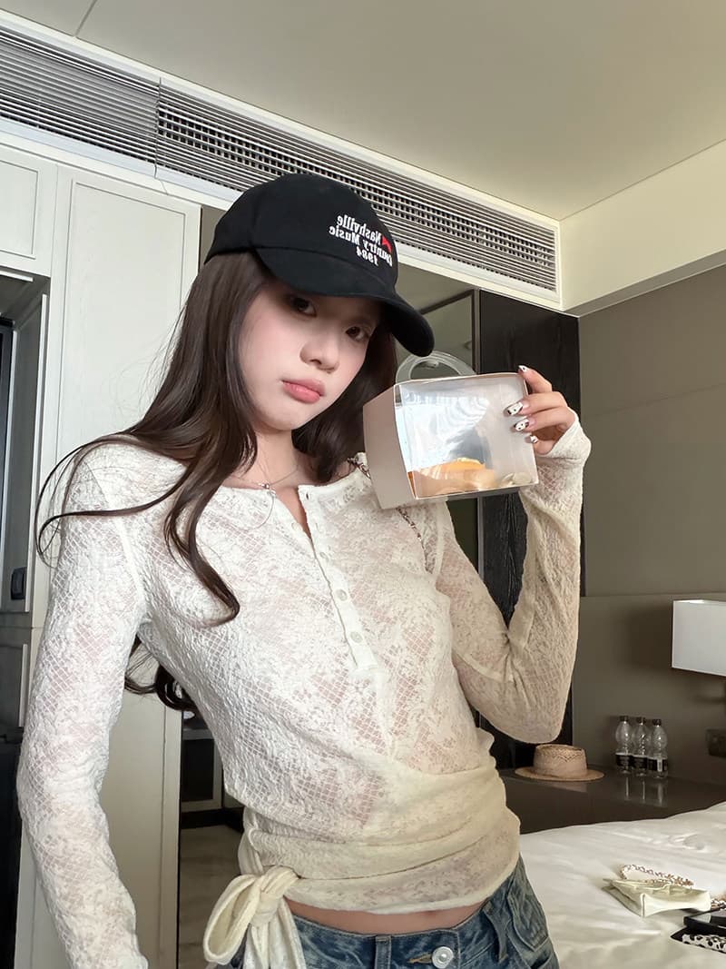 im ~까지 빛 산소 순간 레이스 몸매 가꾸기 슬림해 보이는 맨위 여성 스트랩 헨리 긴팔 티셔츠 상세 이미지 4