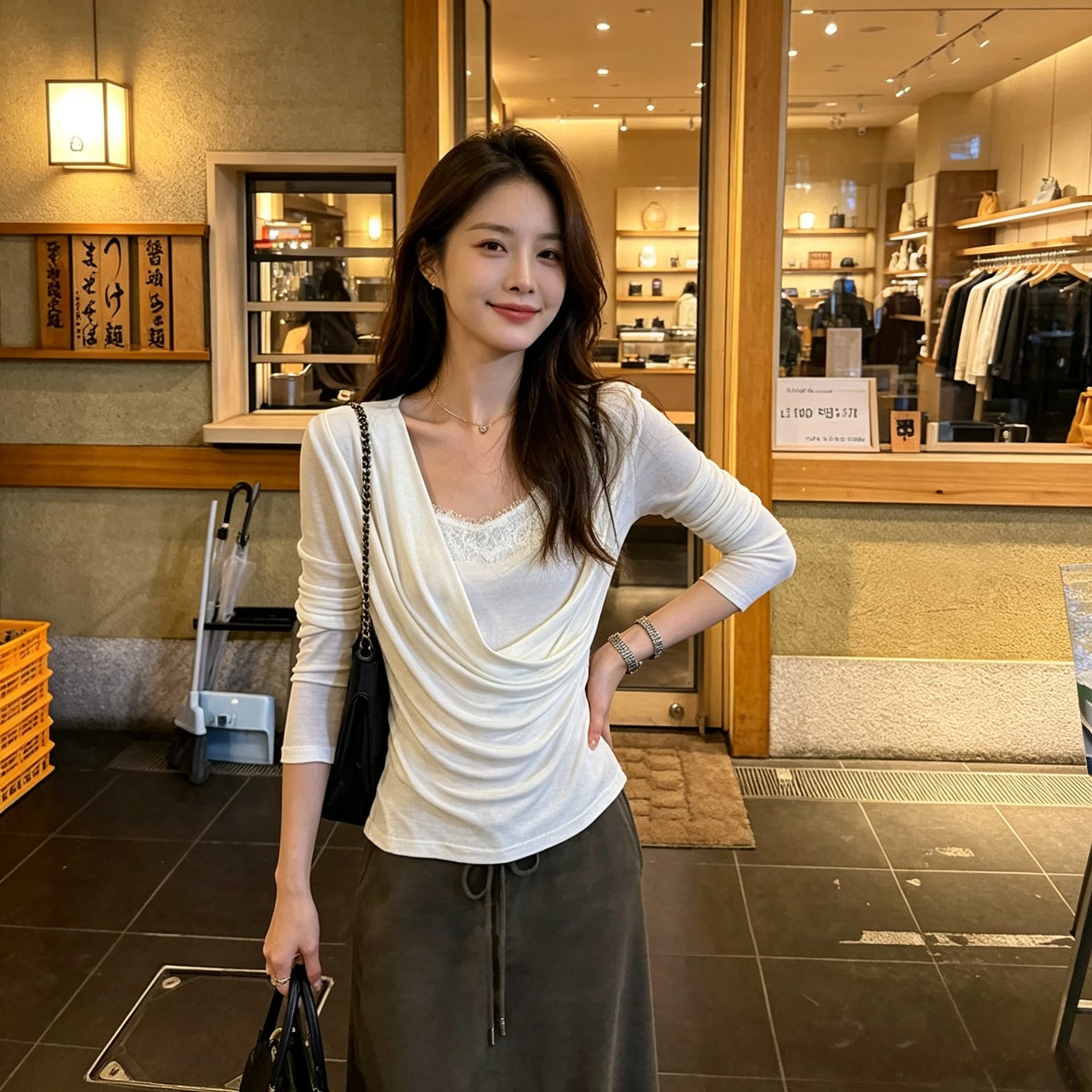 흔들다 칼라 레이스 조각 작은 셔츠 부드러운 찹쌀 페이크 레이어드 가을 새로운 맨위 여성 2026 상세 이미지 3