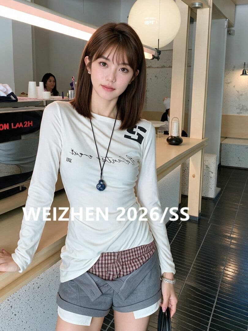 사람들 면 레트로 보트넥 불규칙 티셔츠 여성 가을 슬림해 보이는 디자인 센스 맨위