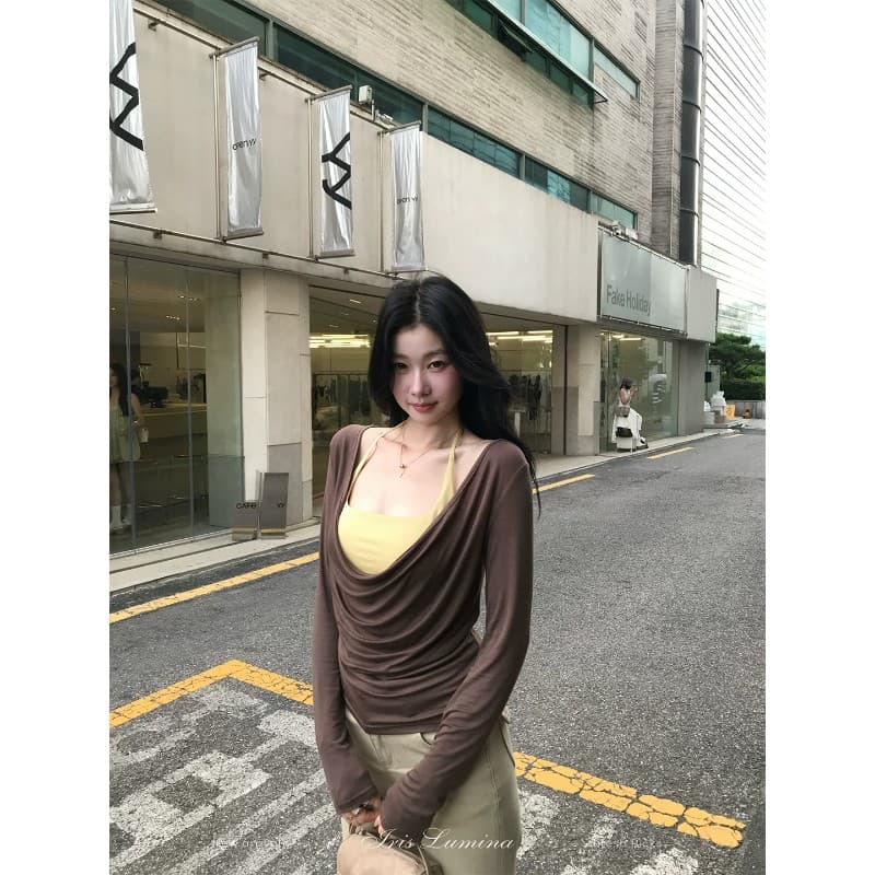 사람들 면 스택 음악 가면 의류 긴팔 블라우스 티셔츠 여성 겨울 흔들다 칼라 사실 두 조각 맨위 이미지 2