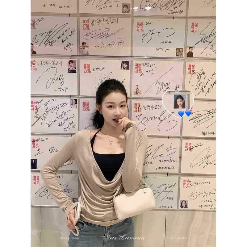 사람들 면 스택 음악 가면 의류 긴팔 블라우스 티셔츠 여성 겨울 흔들다 칼라 사실 두 조각 맨위