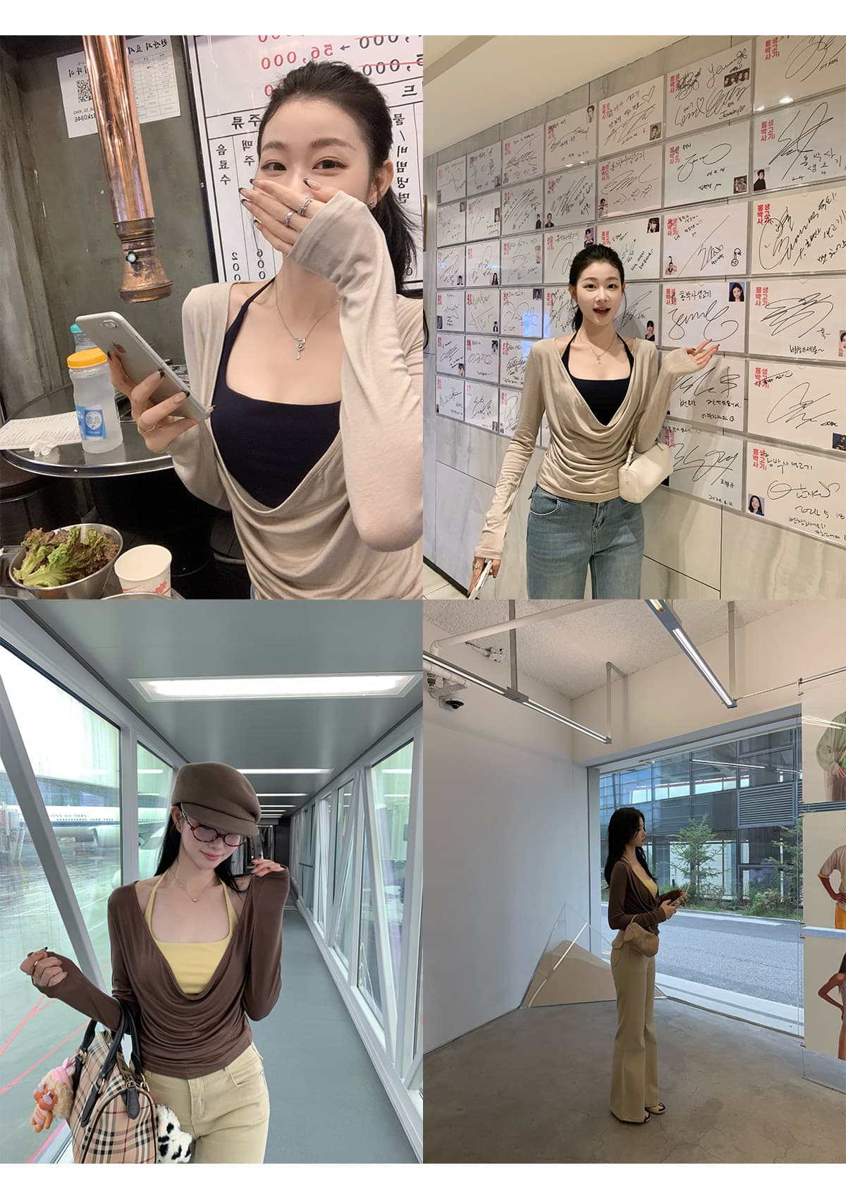 사람들 면 스택 음악 가면 의류 긴팔 블라우스 티셔츠 여성 겨울 흔들다 칼라 사실 두 조각 맨위 상세 이미지 8