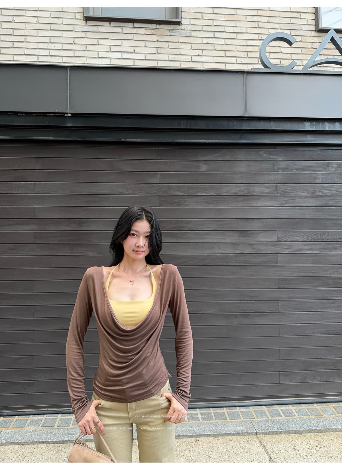 사람들 면 스택 음악 가면 의류 긴팔 블라우스 티셔츠 여성 겨울 흔들다 칼라 사실 두 조각 맨위 상세 이미지 16