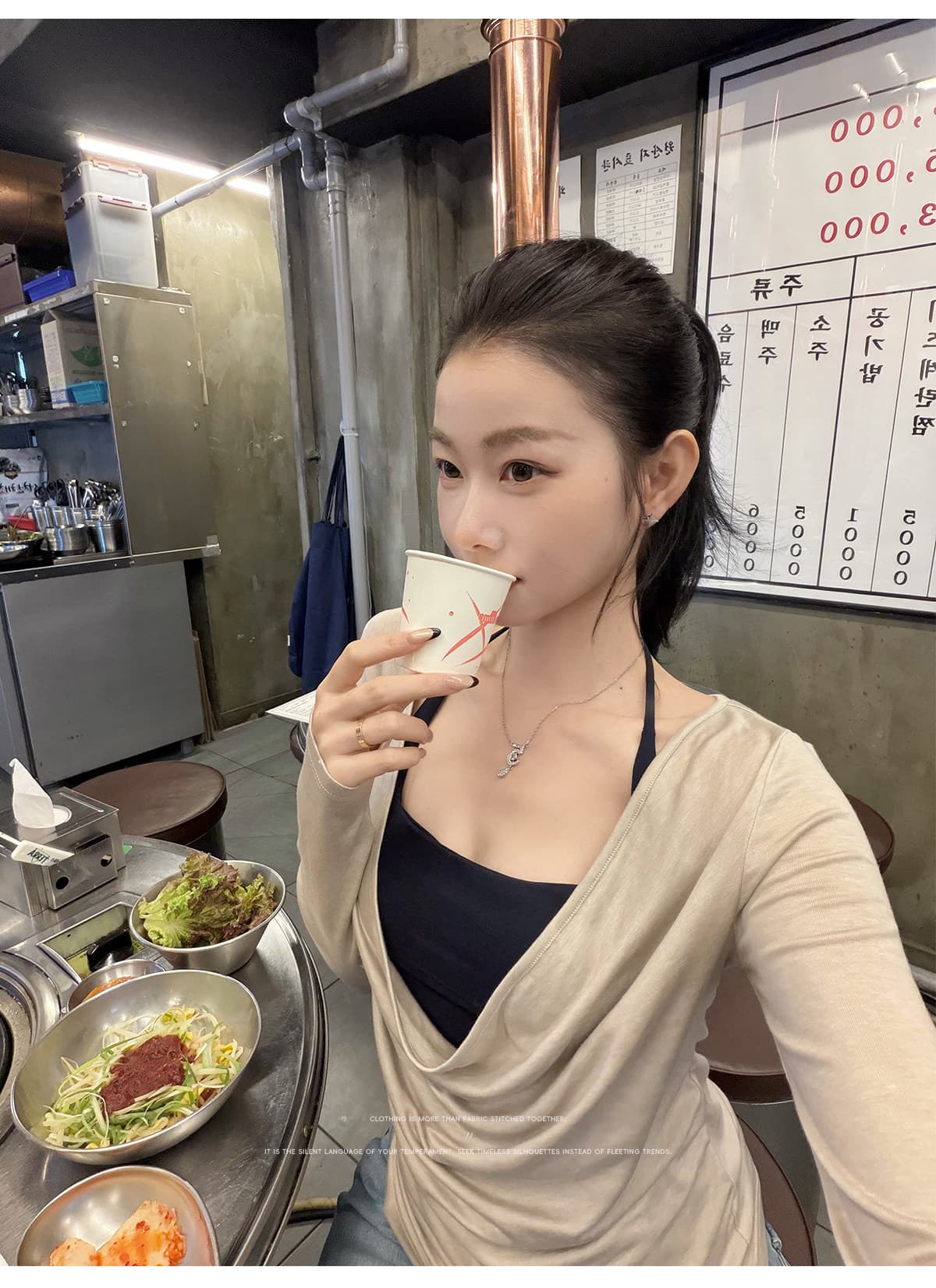 사람들 면 스택 음악 가면 의류 긴팔 블라우스 티셔츠 여성 겨울 흔들다 칼라 사실 두 조각 맨위 상세 이미지 26