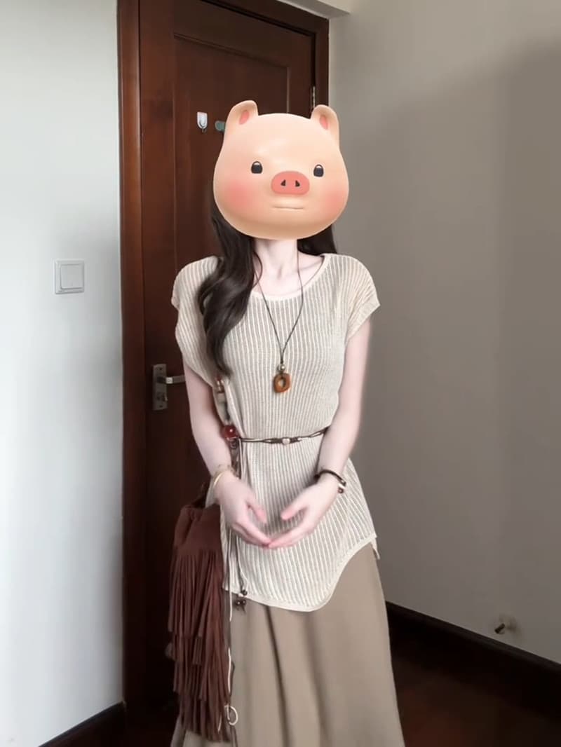 패션 세트 단색 홀로우 아웃 블라우스 여성 여름 새로운 레트로 도루 센스 조끼 원피스 슬림해 보이는 투피스 세트 상세 이미지 1