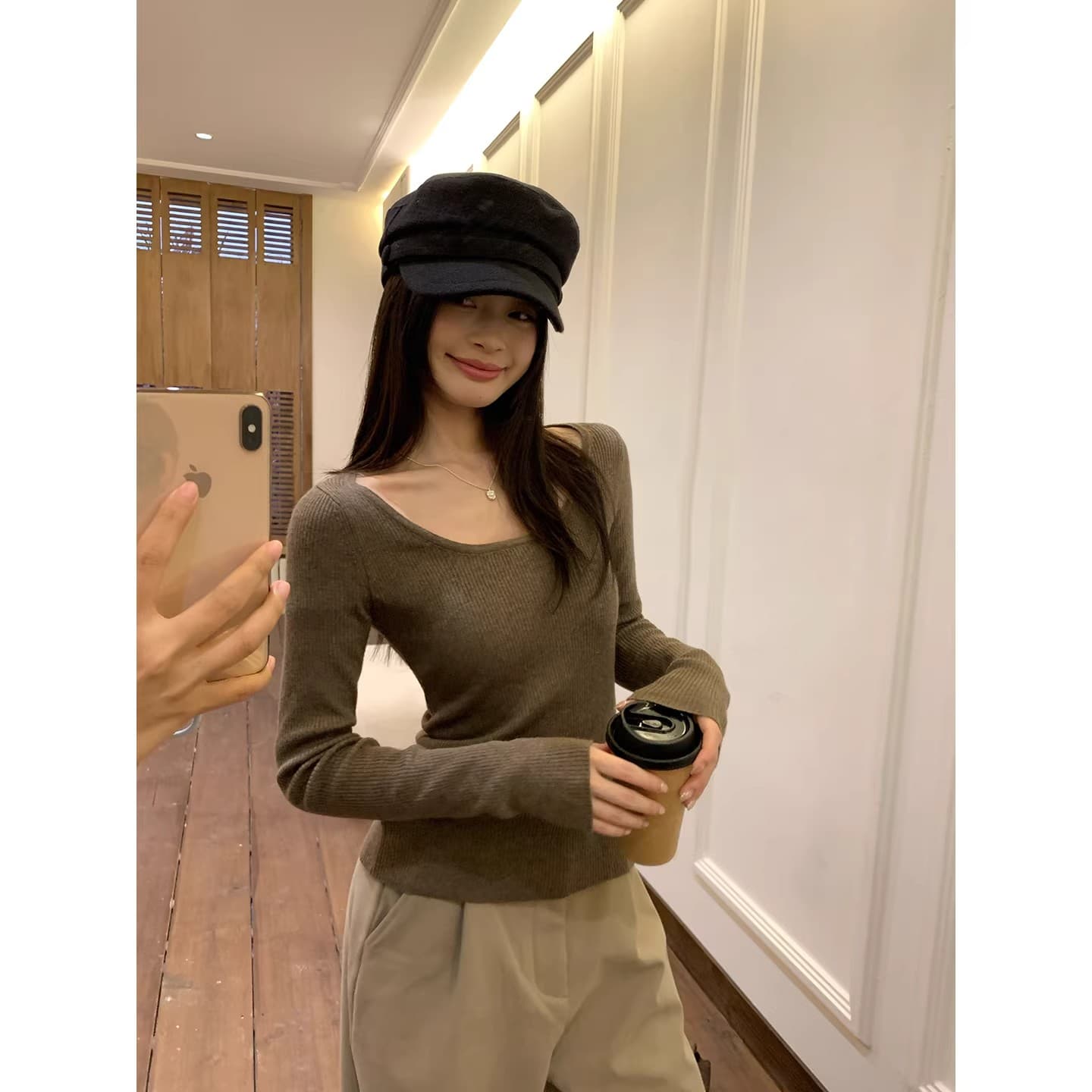 터틀넥 블라우스 여성 의류 새로운 디자인 센스 한 부서 부드러운 찹쌀 긴팔 허리 수축 몸매 가꾸기 니트 스웨터 맨위 투피스 세트 상세 이미지 5