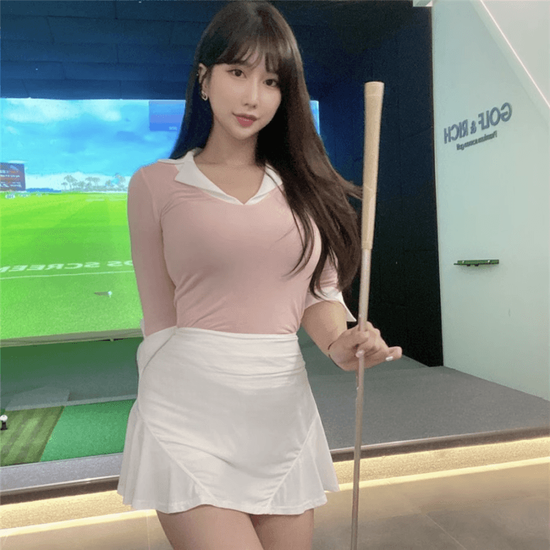 봄 여름 새로운 품격 V넥 트임 7부 소매 셔츠 패치워크 색상 맨위 한 부서 몸매 가꾸기 디스플레이 몸 만나는 티셔츠 여성 이미지 5