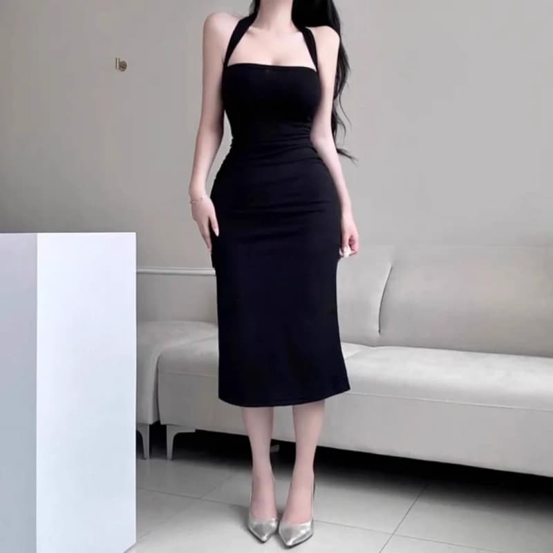 봄 여름 새로운 품격 몸매 가꾸기 보트넥 오프숄더 레이스업 타이트 스커트 롱 스커트 몸매 가꾸기 슬림해 보이는 mo 가슴 하이웨이스트 드레스 이미지 5