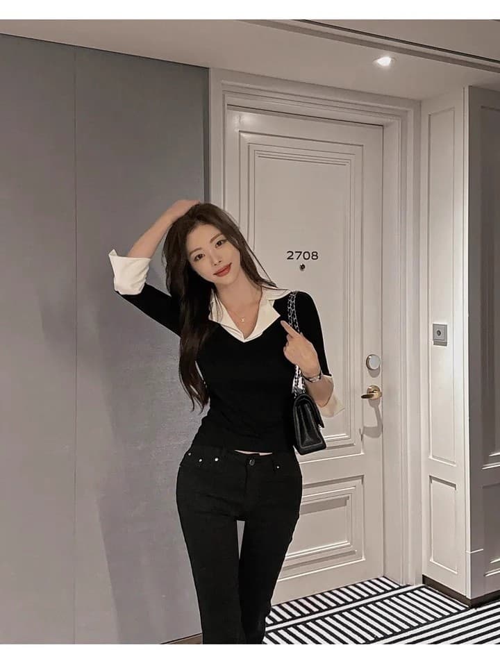한국 봄 여름 새로운 품격 몸매 가꾸기 polo 폴로 칼라 중간 소매 얇은 스타일 마이크로 ~을 통해 몸매 가꾸기 디스플레이 몸 기본 셔츠 티셔츠 상세 이미지 7