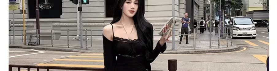 품격 몸매 가꾸기 디스플레이 몸 순수한 욕망 바람 레이스 조각 슬립 티셔츠 긴팔 자외선 차단 맨위 오픈 가디건 두 조각 여성 세트 상세 이미지 46
