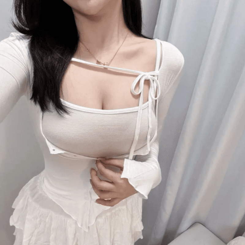 가을 새로운 품격 다용도 타이트 디스플레이 가슴 작은 슬링 티셔츠 레이스업 자외선 차단 오픈 가디건 얇은 스타일 세트 맨위 여성 상세 이미지 1