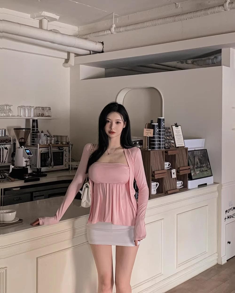 가을 새로운 품격 순수한 욕망 민소매 벨트 패드 mo 가슴 타이트 맨위 긴팔 오픈 가디건 슬림해 보이는 두 조각 여성 세트 ins 상세 이미지 3