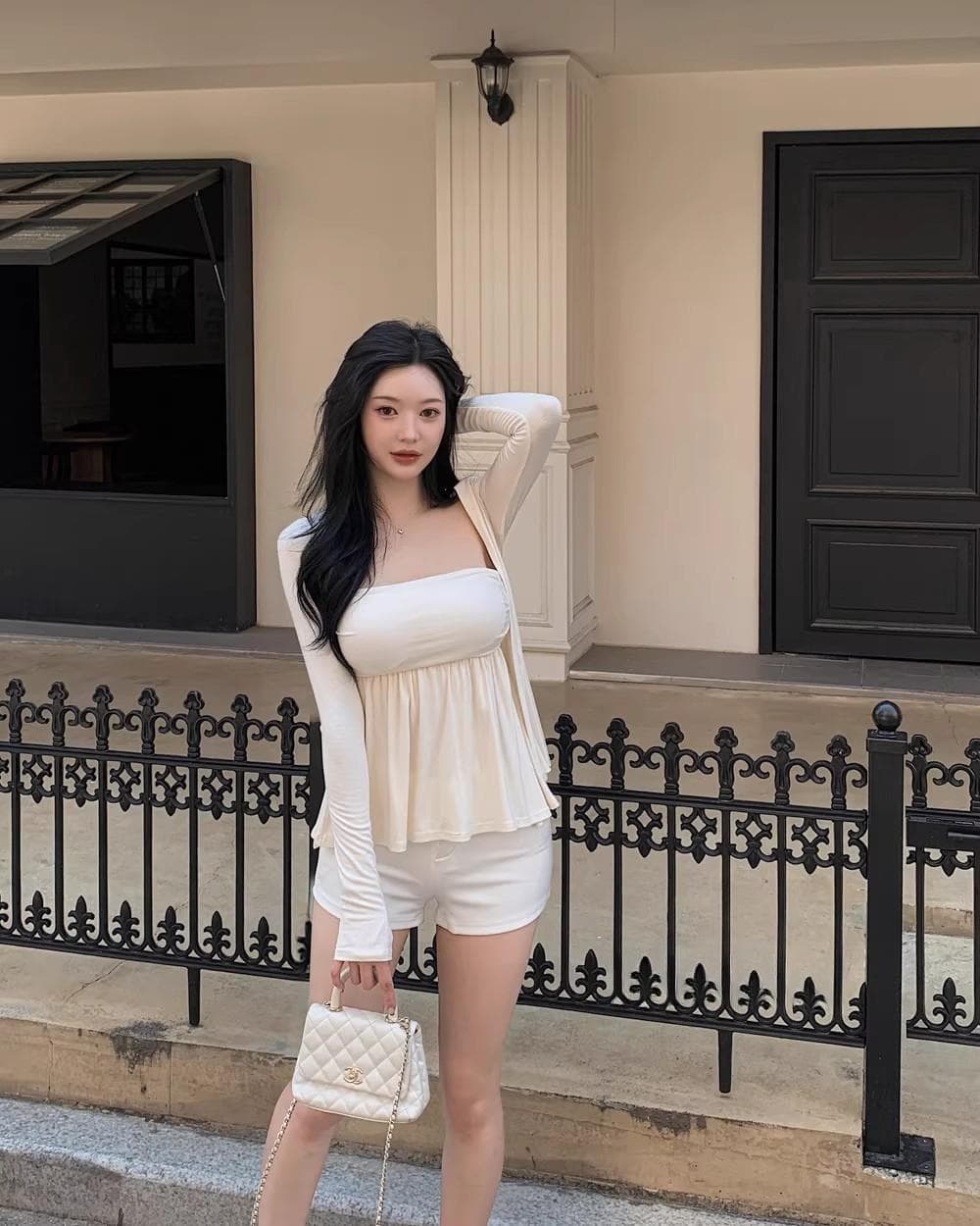 가을 새로운 품격 순수한 욕망 민소매 벨트 패드 mo 가슴 타이트 맨위 긴팔 오픈 가디건 슬림해 보이는 두 조각 여성 세트 ins 상세 이미지 14