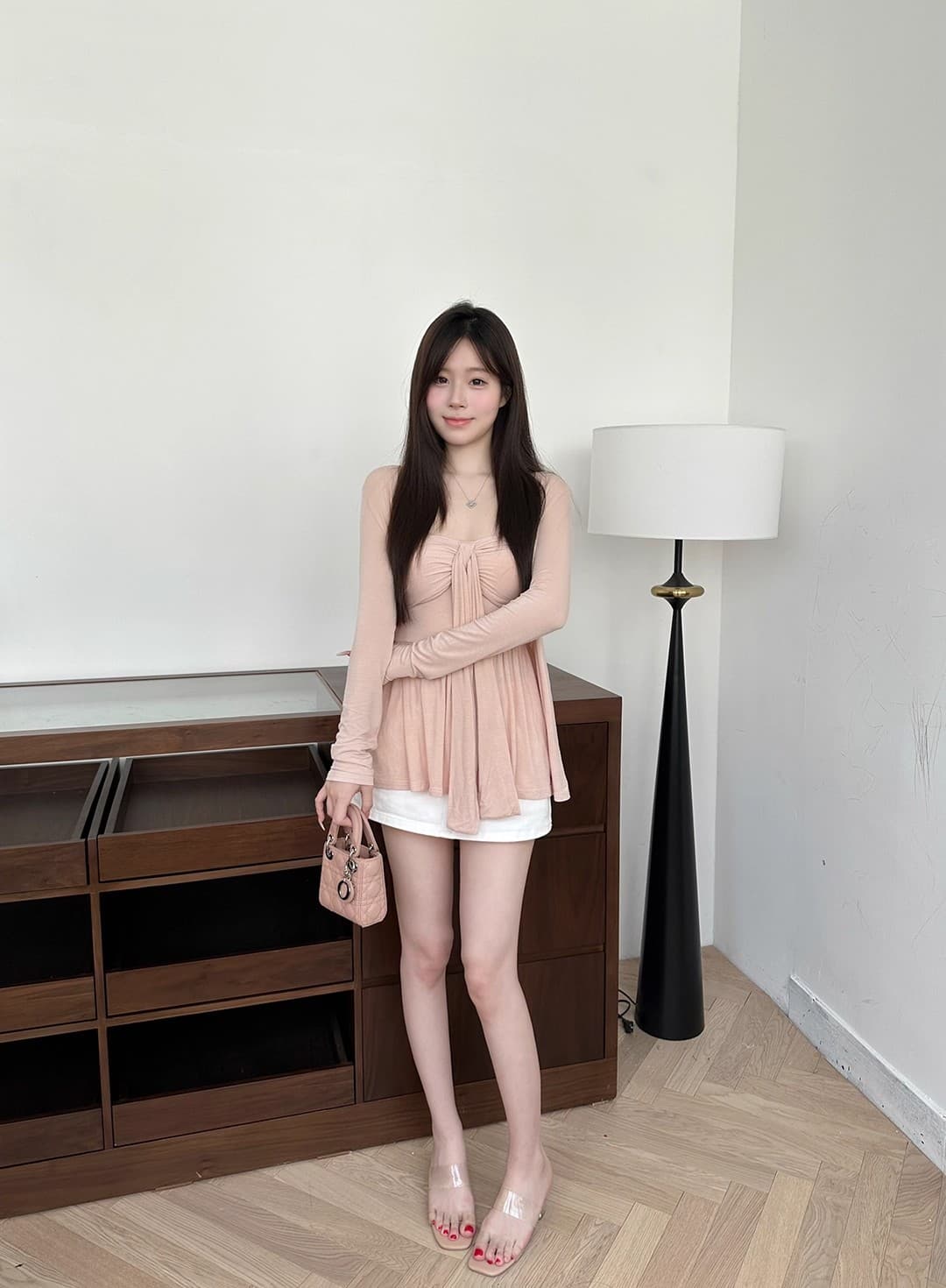 한국 가을 겨울 새로운 품격 몸매 가꾸기 미끄럼 방지 얇은 스타일 디스플레이 몸 mo 가슴 티셔츠 긴팔 자외선 차단 오픈 가디건 투피스 세트 상세 이미지 8