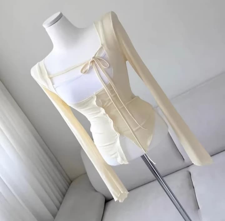 봄 가을 새로운 품격 다용도 타이트 디스플레이 가슴 작은 슬링 티셔츠 레이스업 자외선 차단 오픈 가디건 얇은 스타일 세트 맨위 여성 상세 이미지 29