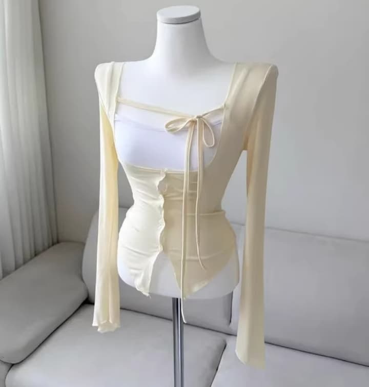 봄 가을 새로운 품격 다용도 타이트 디스플레이 가슴 작은 슬링 티셔츠 레이스업 자외선 차단 오픈 가디건 얇은 스타일 세트 맨위 여성 상세 이미지 30