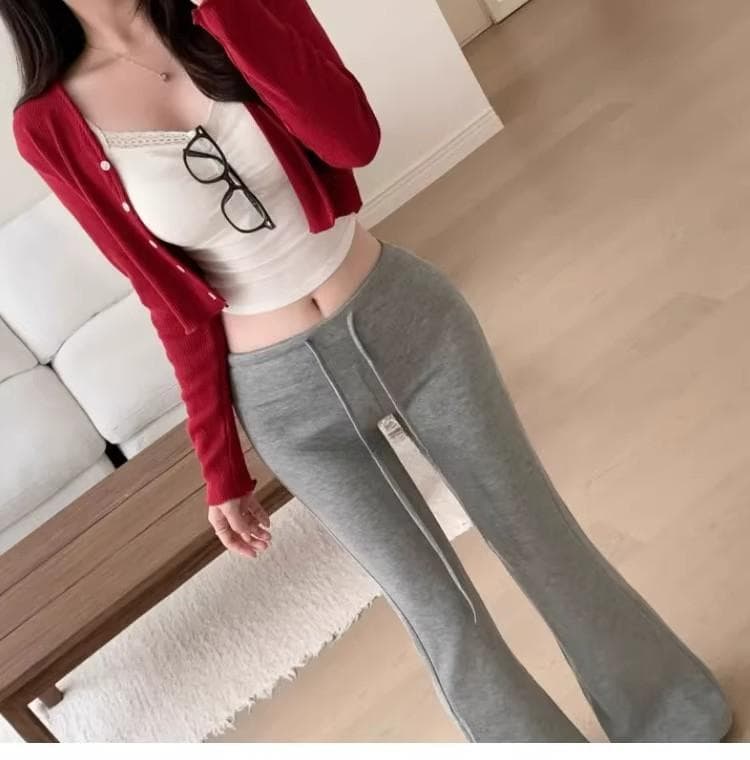 한국 가을 겨울 새로운 품격 패션 단색 다용도 하이웨이스트 레이스업 롱 코트 다용도 부츠컷 운동 캐주얼 바지 트렌디 상세 이미지 6