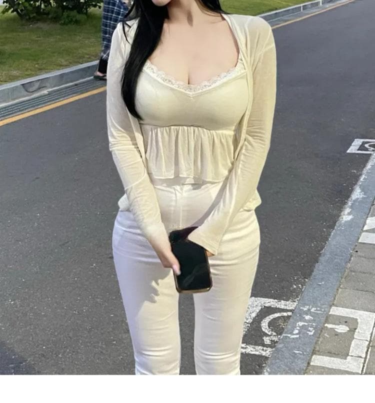 한국 가을 겨울 새로운 주간 실크 프로 피부 미니멀리즘 고급 센스 순수한 욕망 외부 가져 가라. 얇은 스타일 자외선 차단 단추 오픈 가디건 여성 코트 상세 이미지 7
