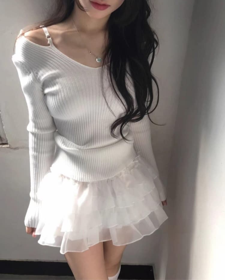 한국 가을 겨울 새로운 품격 전후 V넥 뒤로 홀로우 아웃 오프숄더 디스플레이 몸 다용도 긴팔 니트 스웨터 티셔츠 여성 상세 이미지 17