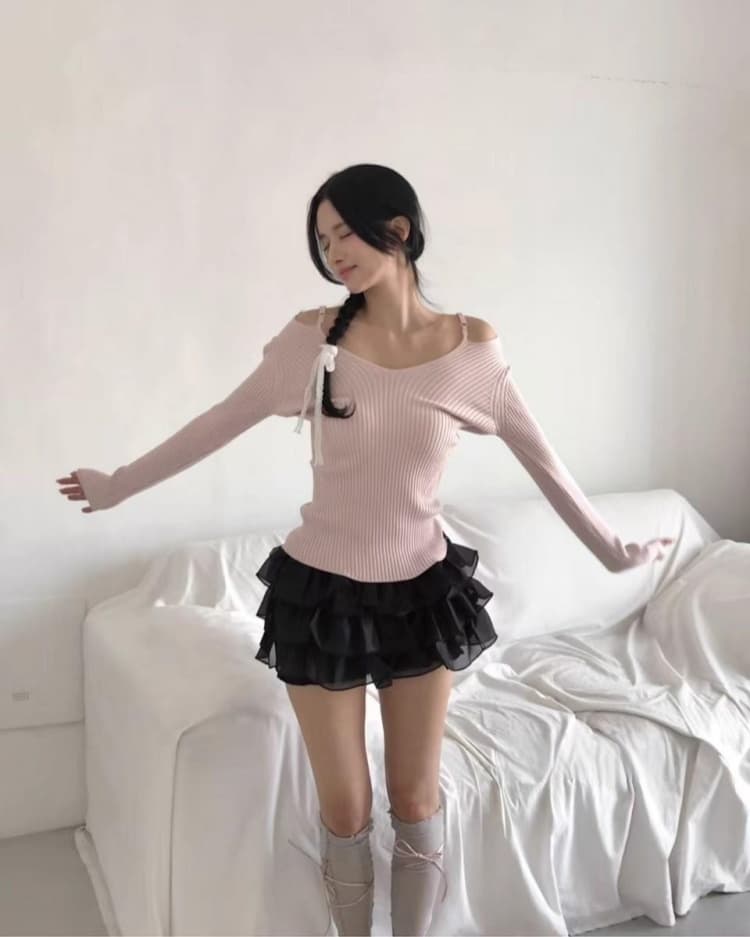 한국 가을 겨울 새로운 품격 전후 V넥 뒤로 홀로우 아웃 오프숄더 디스플레이 몸 다용도 긴팔 니트 스웨터 티셔츠 여성 상세 이미지 27