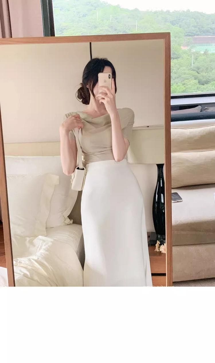 한국 봄 여름 쇼트 스타일 품격 편안함 부드러운 荡荡 칼라 몸매 가꾸기 슬림해 보이는 맨위 단색 다용도 반팔 티셔츠 여성 상세 이미지 27